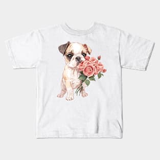 Valentine Bulldog Giving Flowers Kids T-Shirt